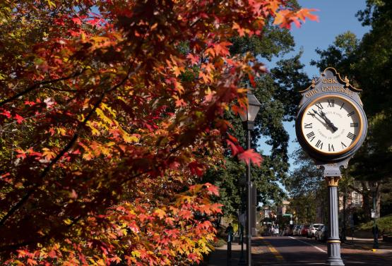Baker Center Clock in Fall