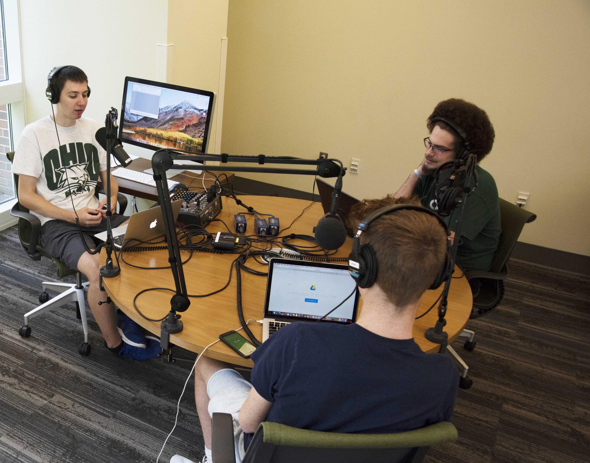 E.W. Scripps School of Journalism students recording a podcast
