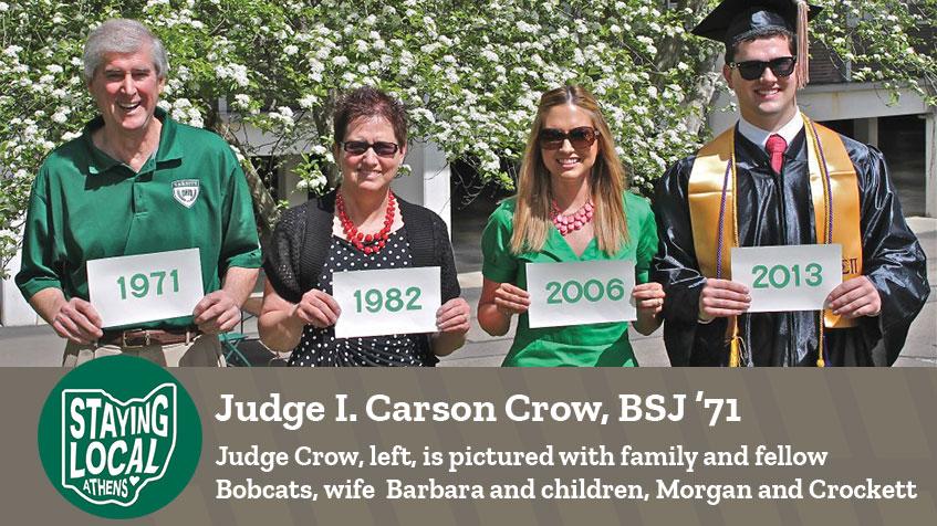 Judge I. Carson Crow, BSJ '71, is retired and living in Pomeroy, Ohio.