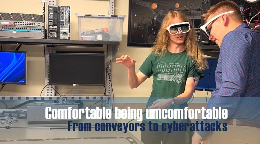 ITS student, Hunter Brode, demostrates the AR platform to Cisco executives.