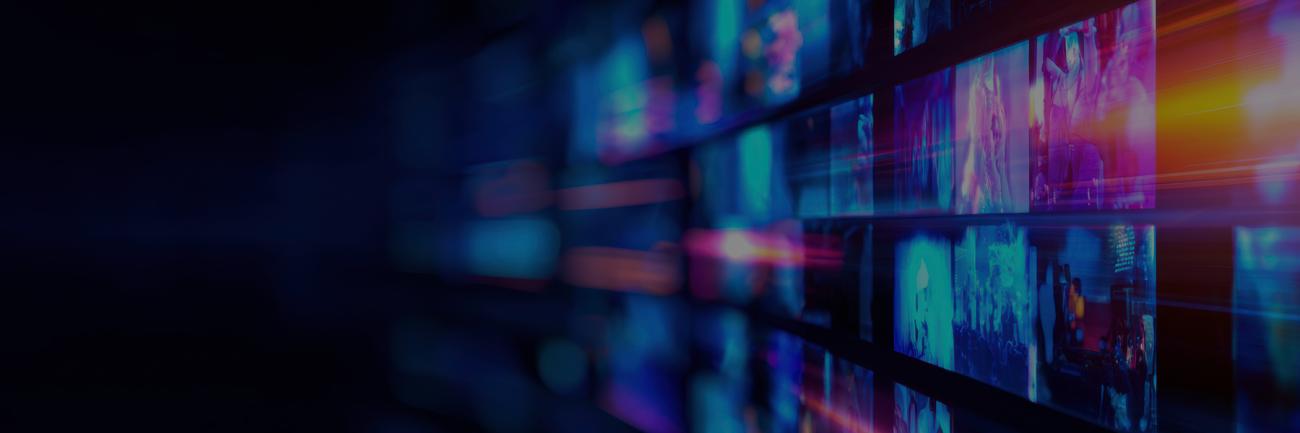 illustration of colorful images sliding toward infinity 