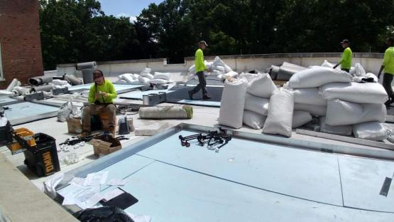 Omni Ecosystems working on the Green Roof. 