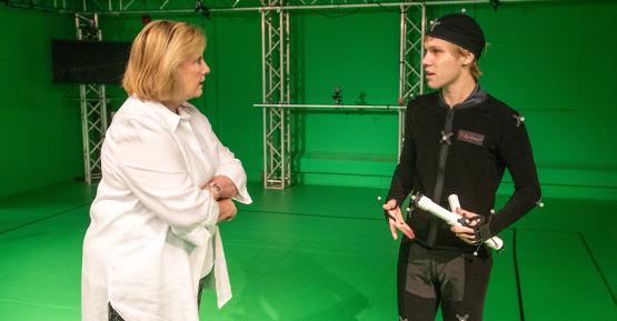 OHIO President Lori Gonzales and student in the GRID Lab