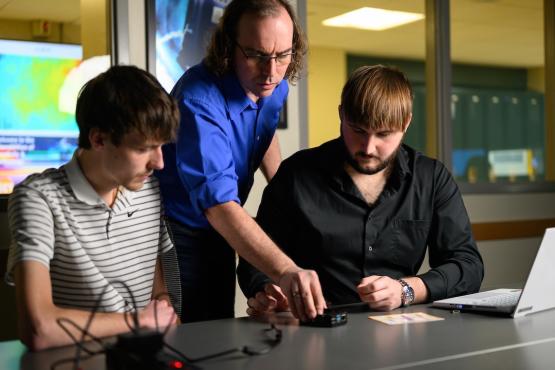 ECT students working in the advanced networking lab in Schoonover.