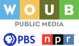 WOUB Public Media logo, PBS logo, NPR logo