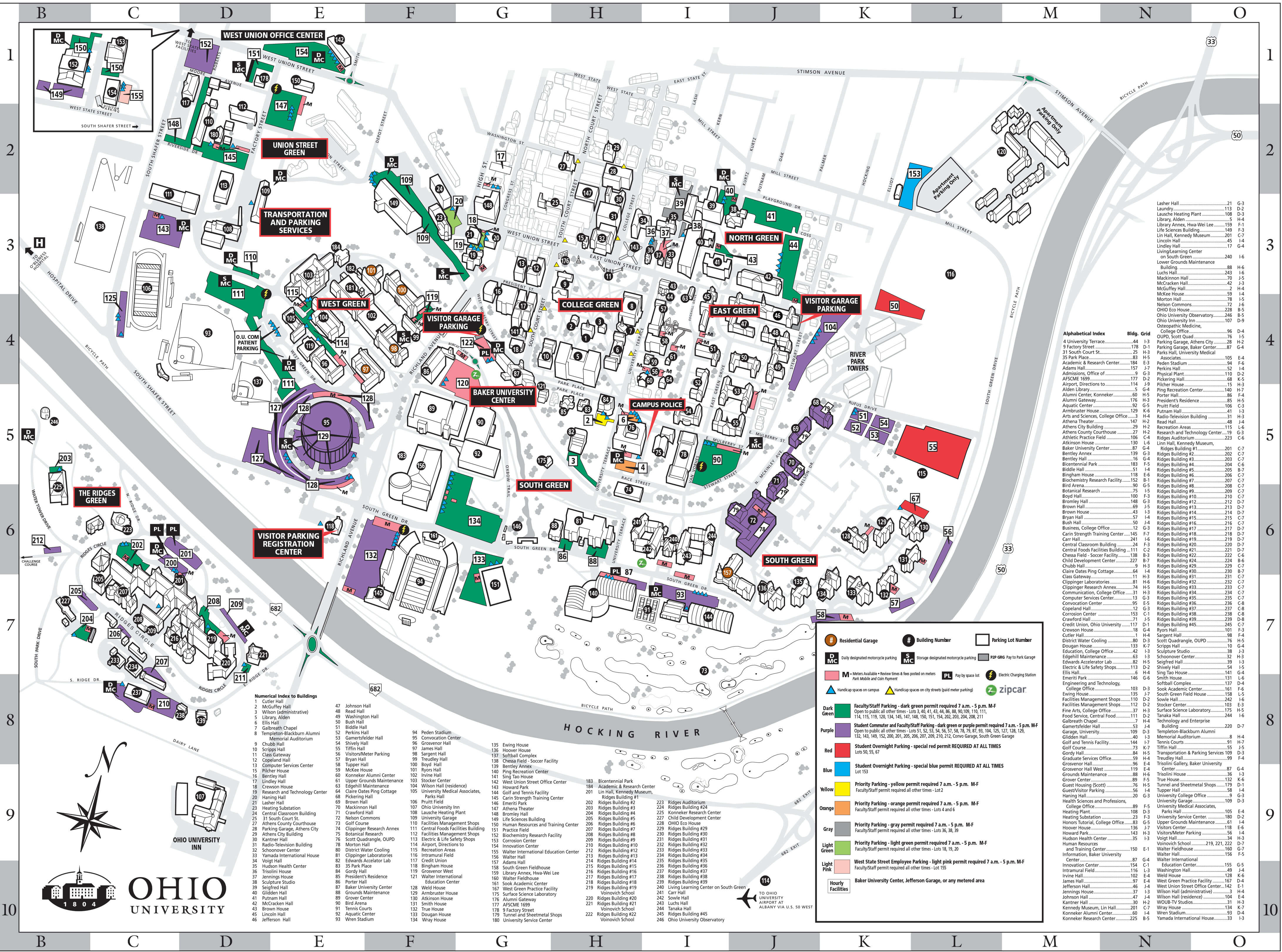u of a campus map Athens Campus Parking Map Ohio University