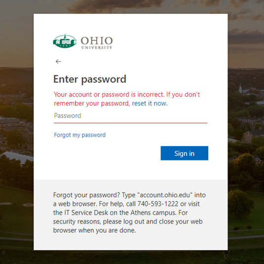 Screenshot of the forgotten password dialog from OHIO login