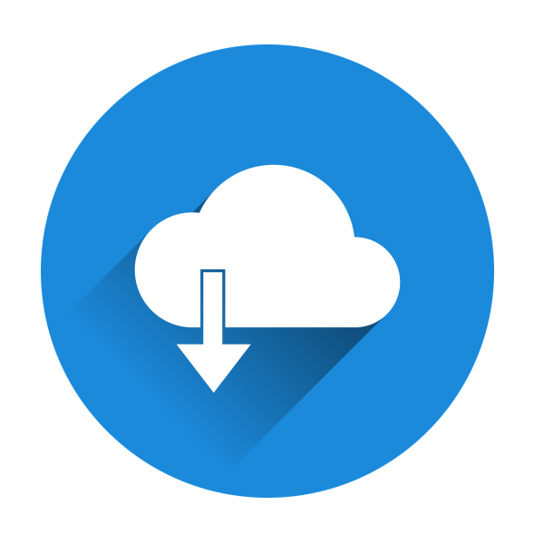 Clip art of a cloud with a download arrow pointing down from it