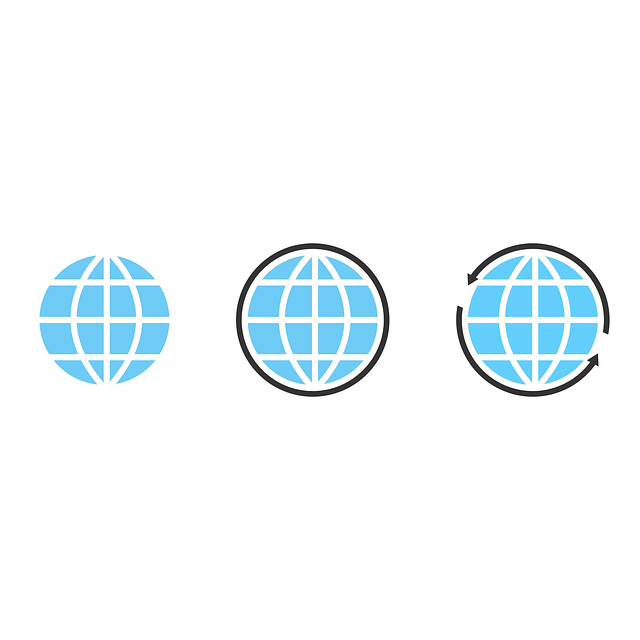 Illustration of three blue internet globes symbols with circles around them