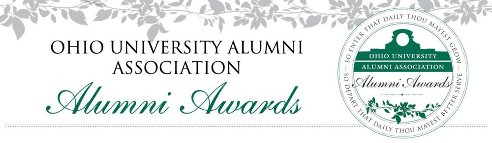 Banner that reads, "Ohio Univerity Alumni Association. Alumni Awards"