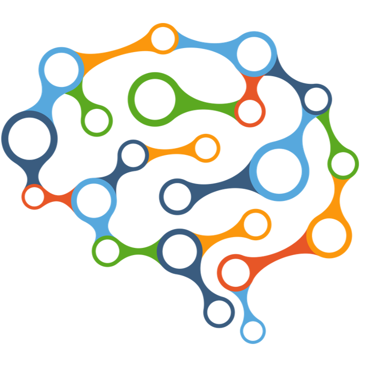 Clip art of a colorful, abstract brain.