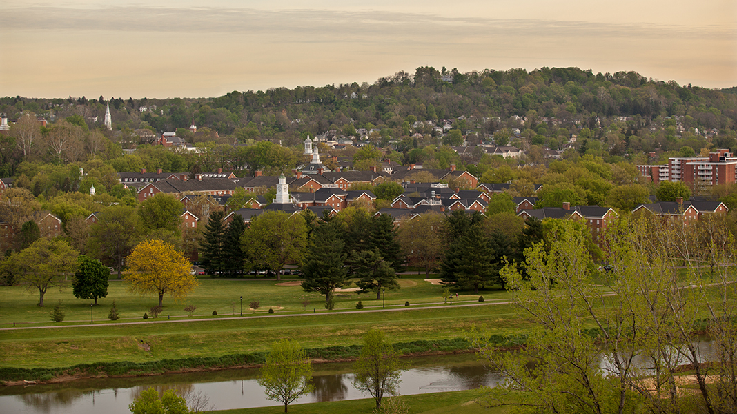 aerial view of south green over hocking river