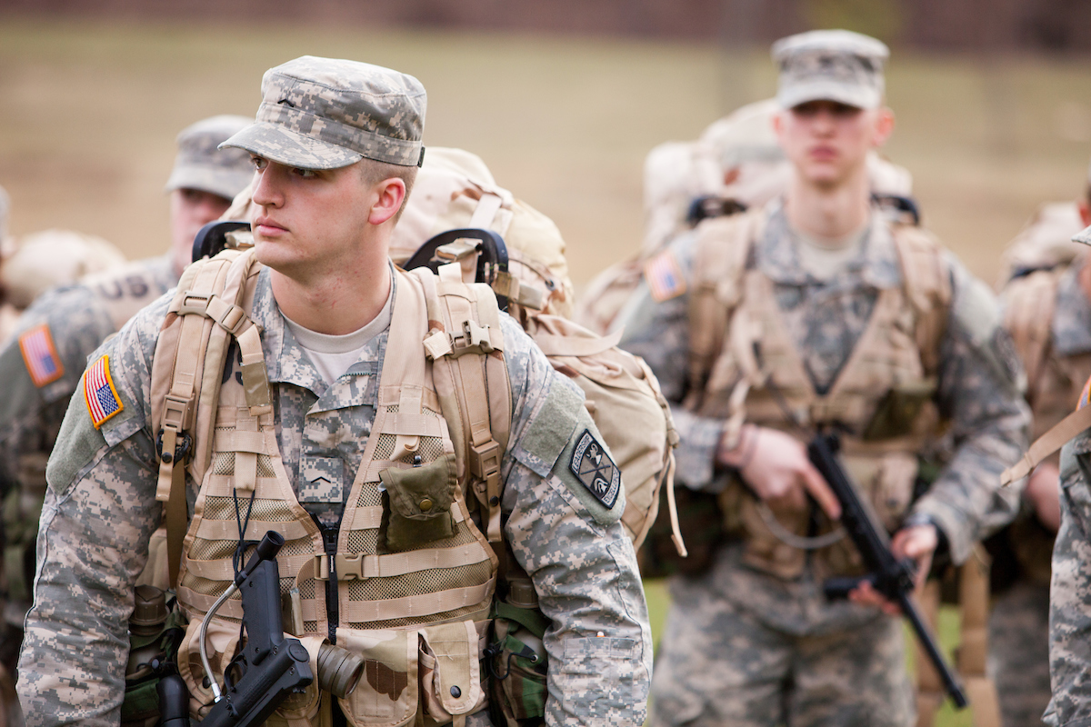 ROTC students are shown walking during training.