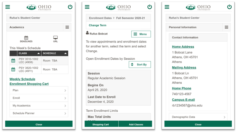My OHIO Student Center: New mobile-friendly interface