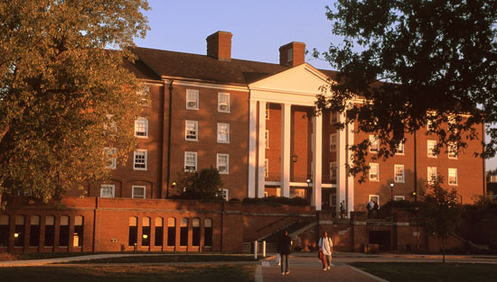 Photo of the front of Crawford Hall, located on South Green