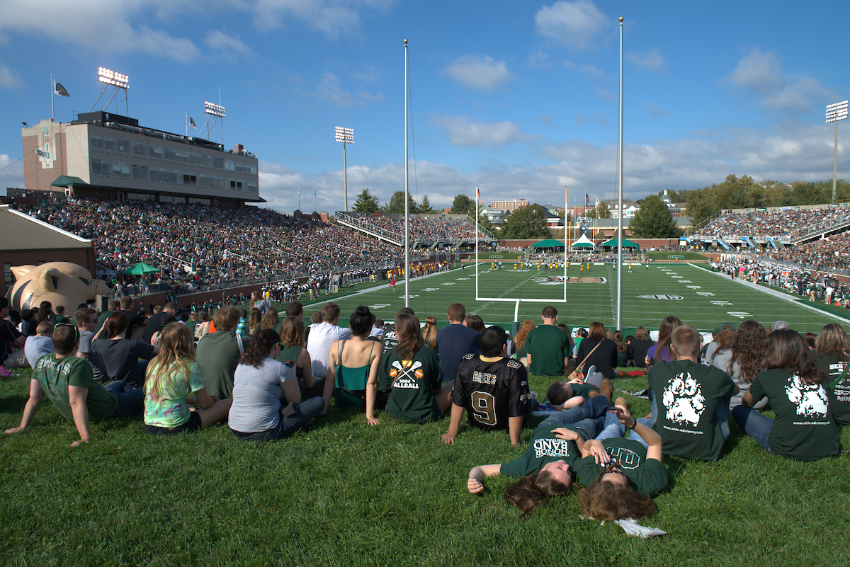 Photo of football being played in Peden Stadium at Ohio University
