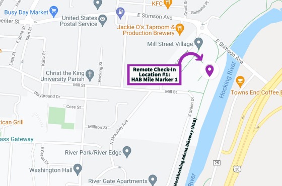 Map of Mile Marker 1 on the Hockhocking Adena Bikeway