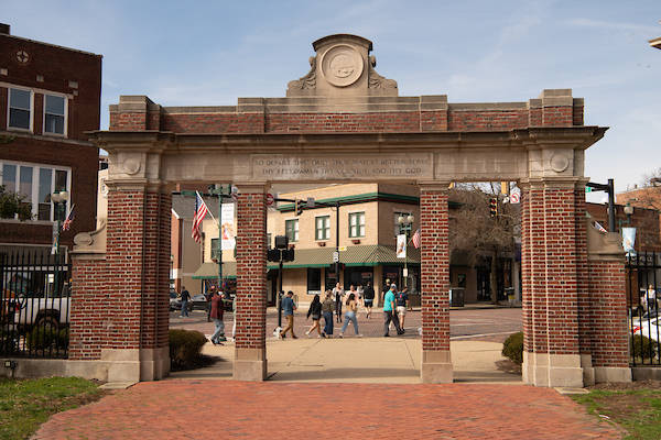 Alumni Gateway, on the corner of Court Street and Union Street in Athens, Ohio