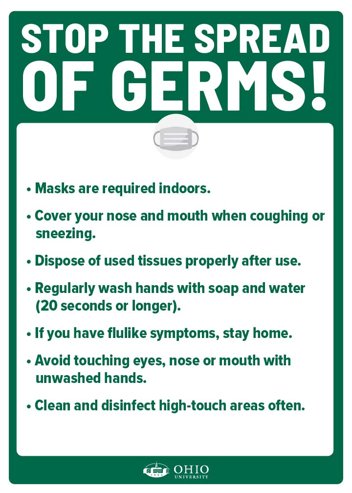 A general COVID reminder sign with the header "Stop the spread of germs"