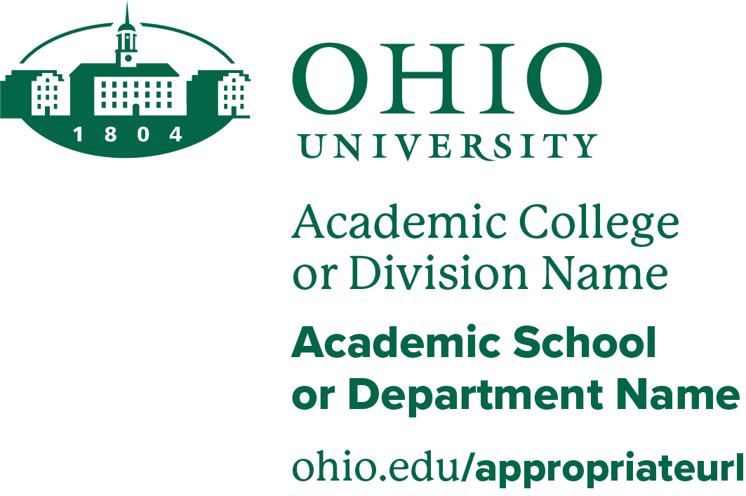 Ohio University formal logo lockup with unit and department and website