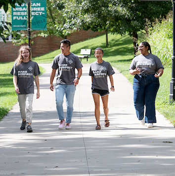 Diverse students walk on Ohio University's Athens campus