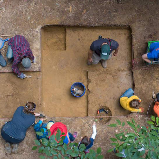 Ohio University students and faculty dig in an archeological site