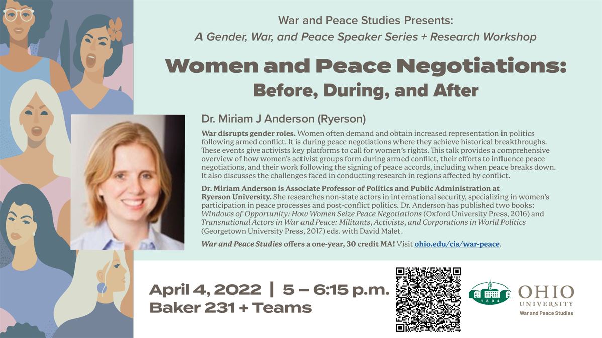 War and Peace Studies - Dr. Miriam J Anderson