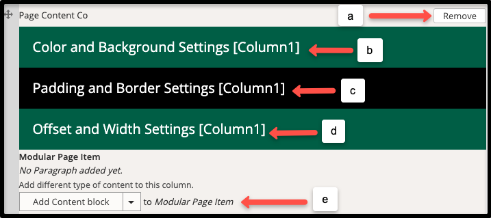 Content Row Options: Padding, width, background colors