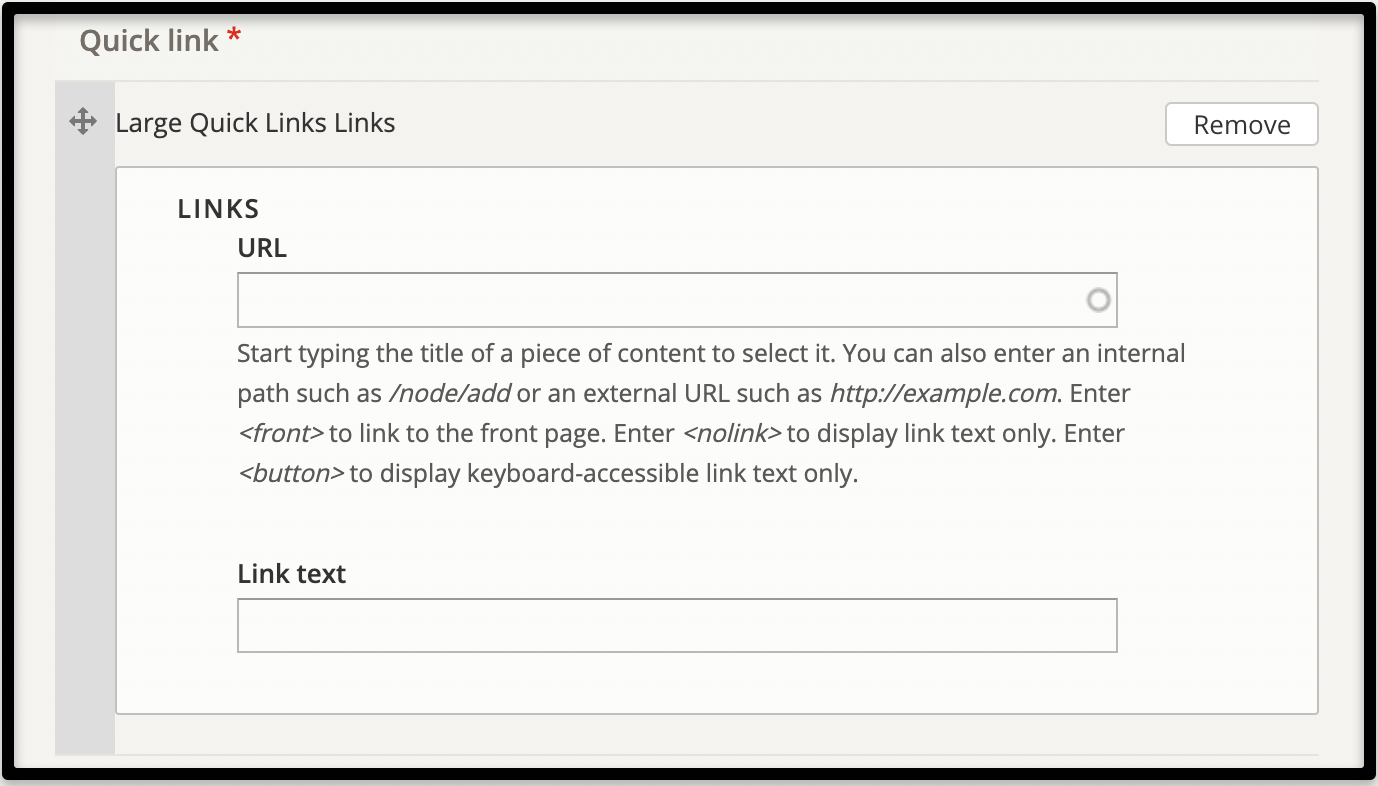 Add URL and Link Text for Large Quick Link