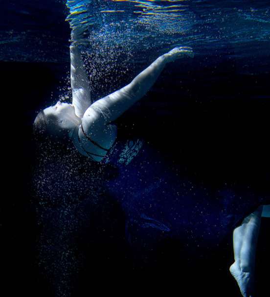 Photo of performance arts student's underwater dance performance