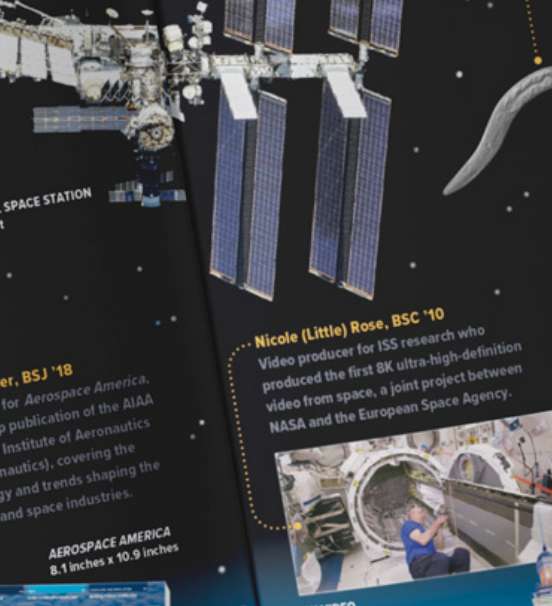 Photo of printed article featuring images and information of OHIO's space connections