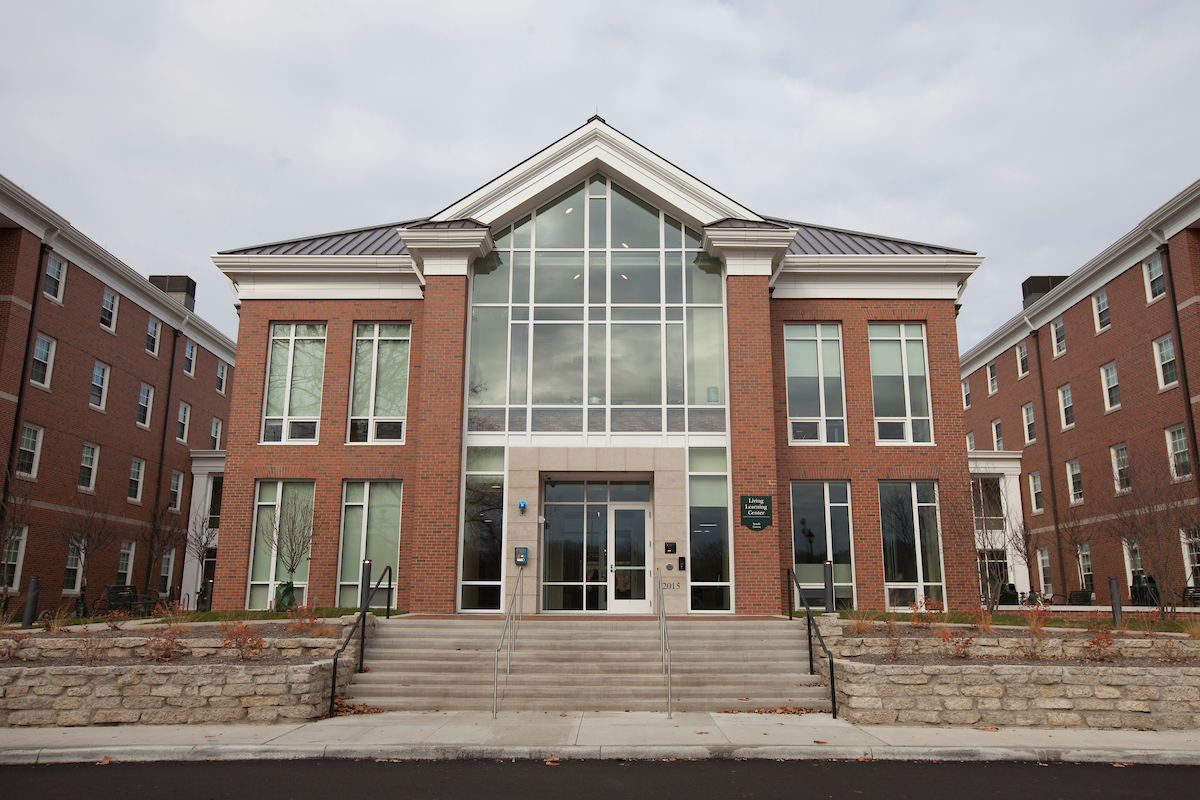 Photo of the front of the Ohio University's Living Learning Center on South Green