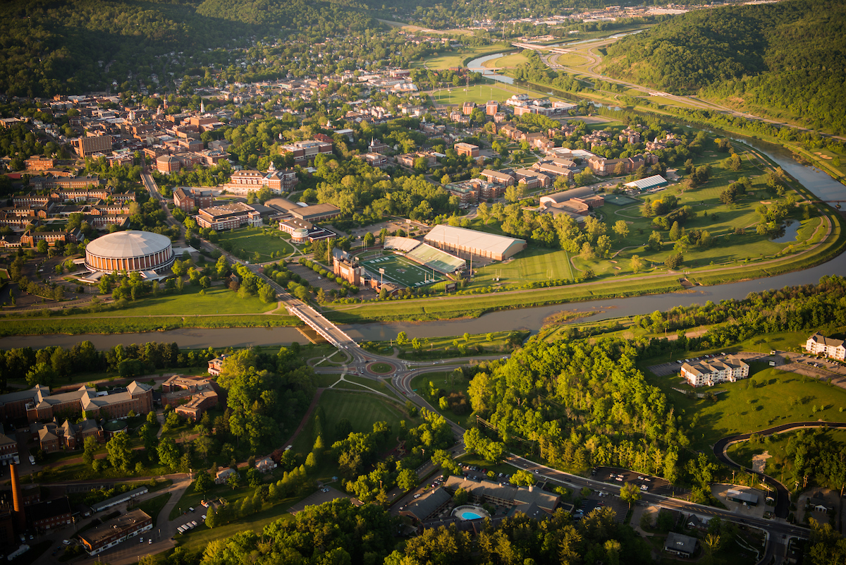 Aerial view of Ohio University campus in Athens, Ohio