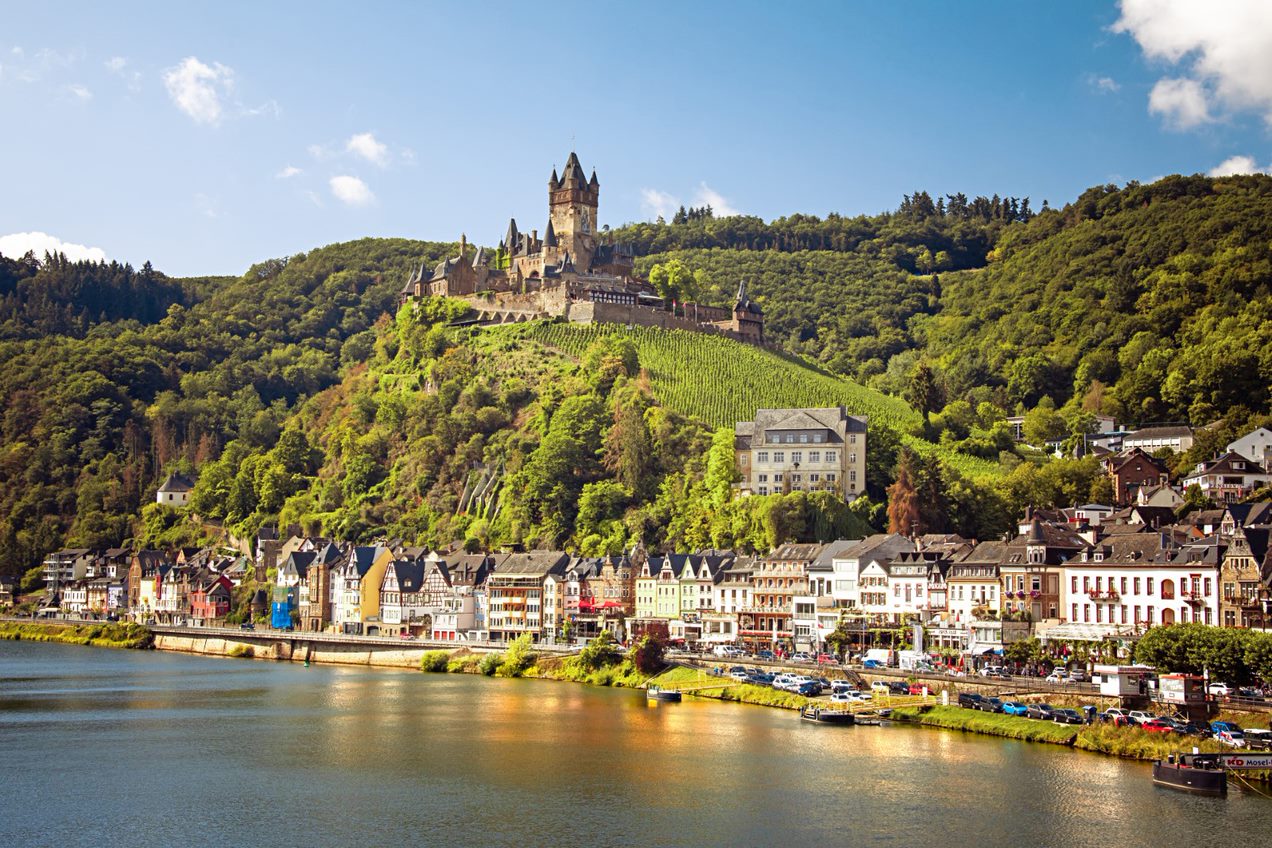 View of Cochem castle in Cochem, Germany from the river.