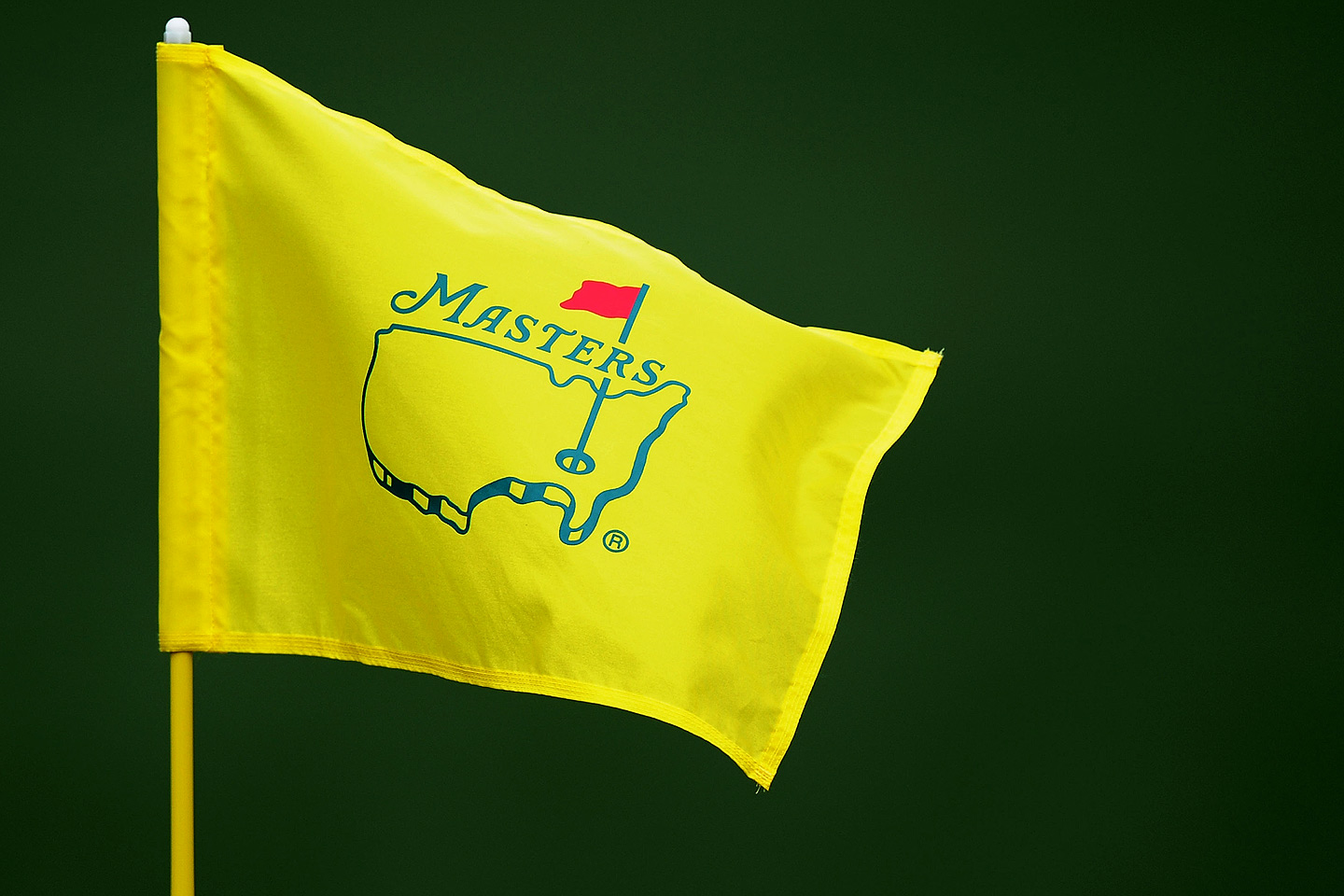 Yellow flag with text, "masters," and red flag around United States outline.