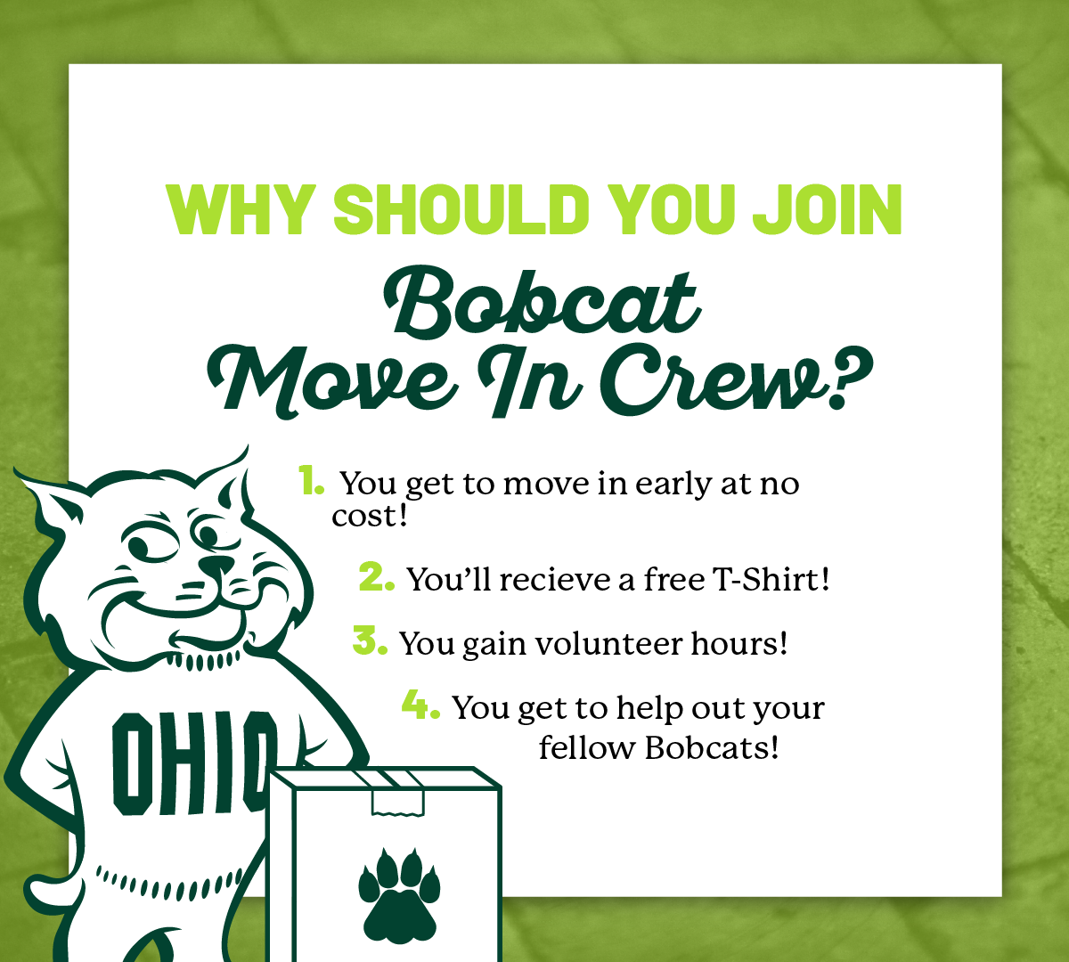 bobcat move in crew list of reasons to join