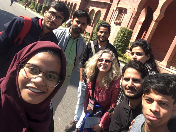 Dr. Emilia Alonso-Sameño is shown with faculty and students from Aligarh Muslim University in February 2020.