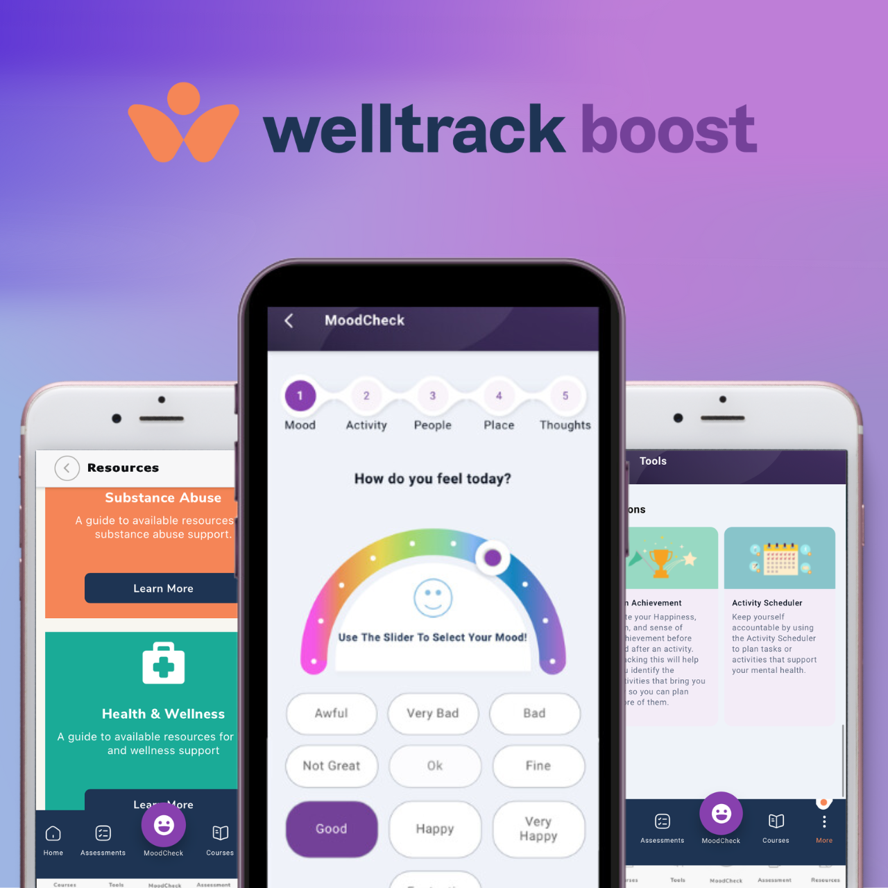 Display of WellTrack Boost app on cell phones