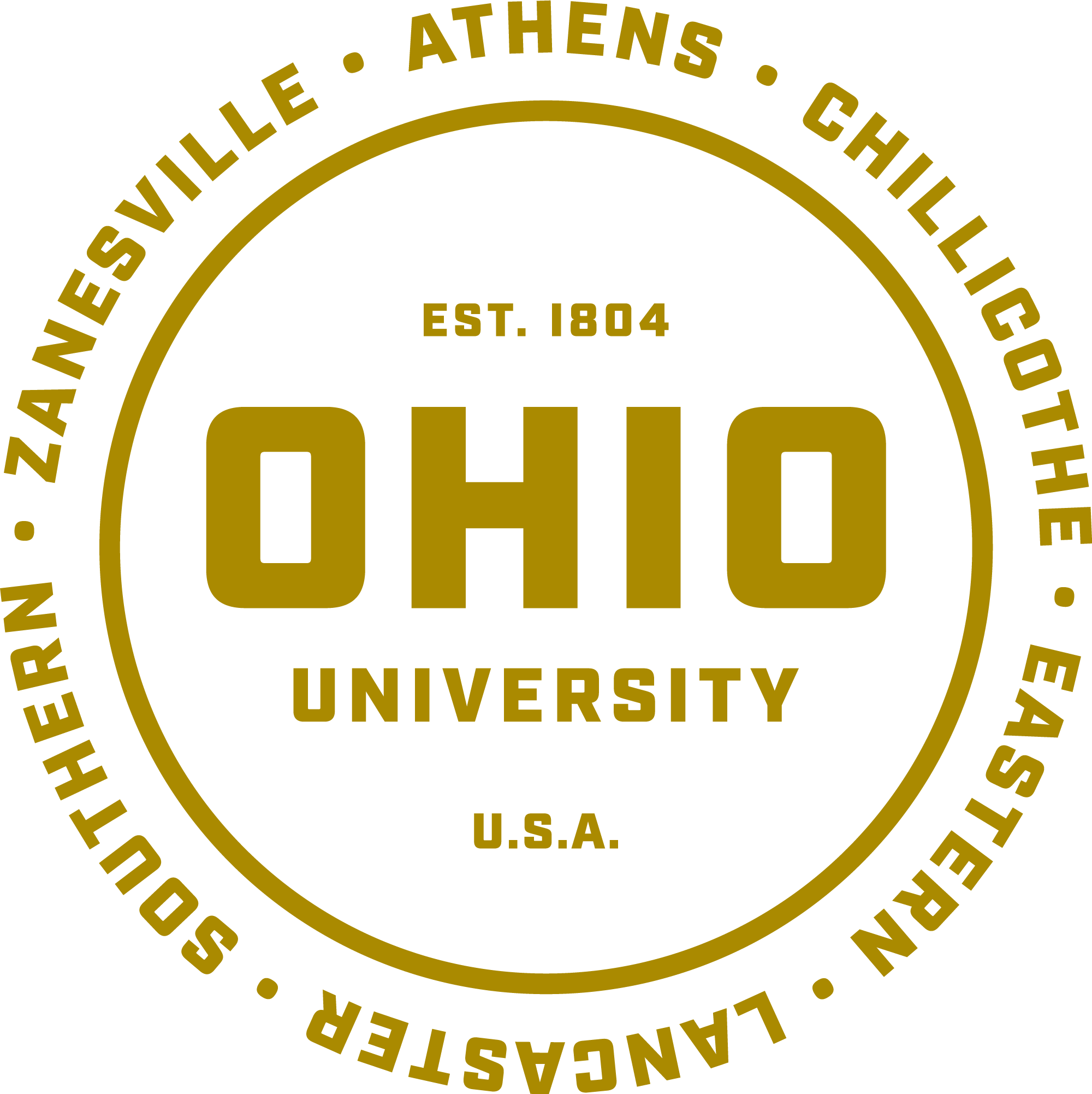 text in a circle shape that lists all of Ohio University's locations