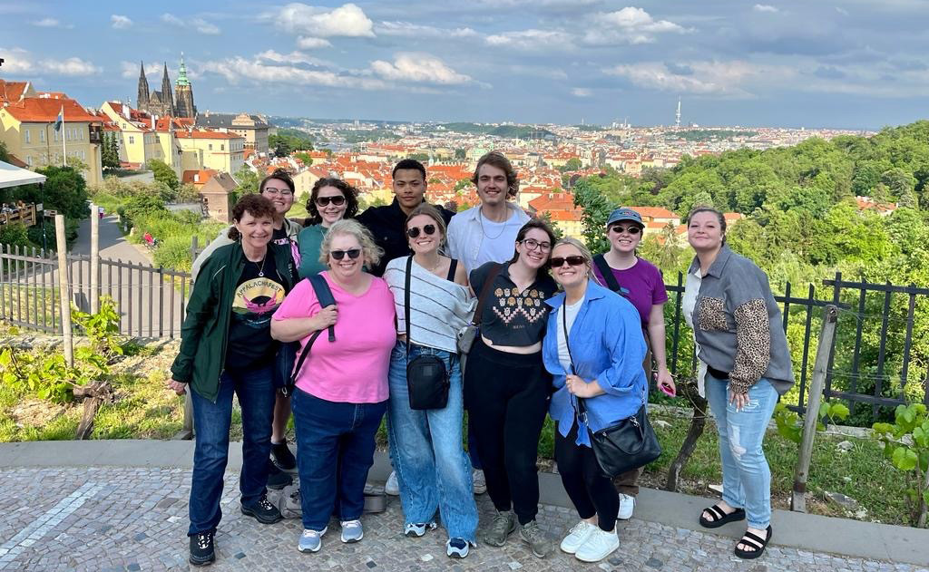 Students pose for a photo in Prague.