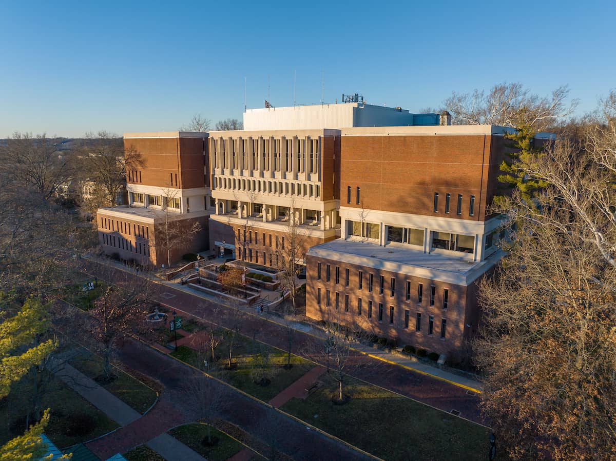 Outside of Alden Library at Ohio University
