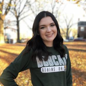 An image of Alexis Medley in an Ohio University Bobcat hoodie.