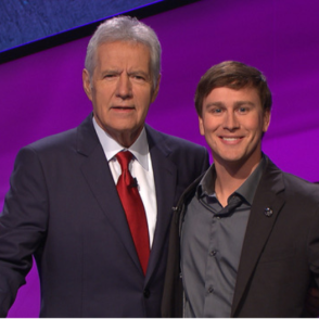Justin Lucas with Alex Trebec (Jeopardy host)