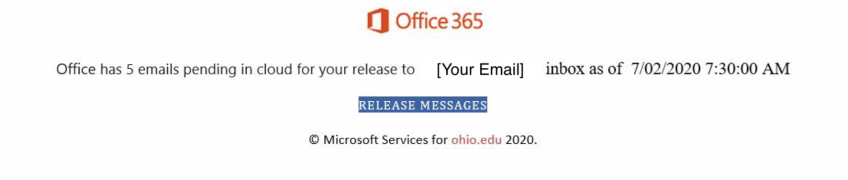 Office has 5 emails pending in cloud for your release to your inbox as of 7/02/2020 7:30:00 am