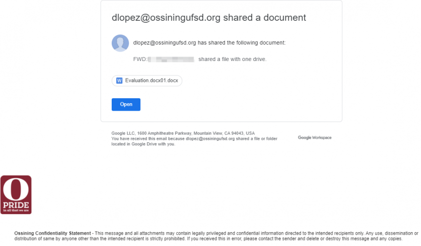 dlopez has shared the following document REDACTED NAME shared a file with one drive
