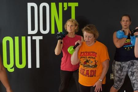 Group Fitness Class with kettlebells