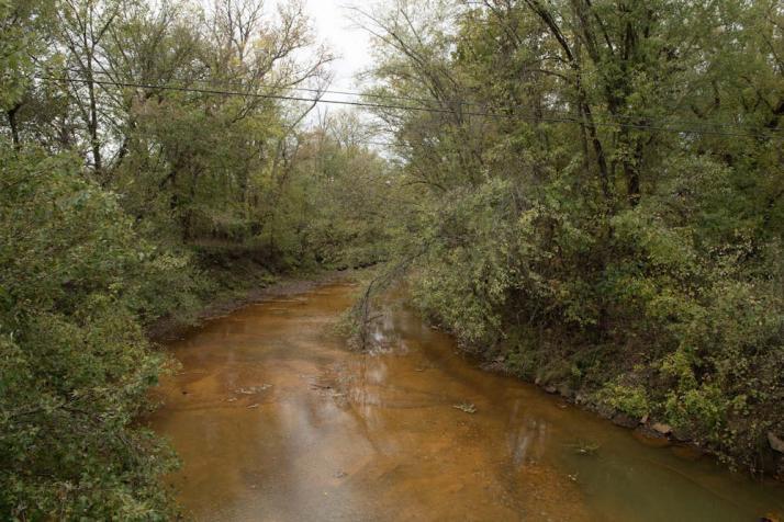 A portion of Sunday Creek contaminated with acid mine drainage