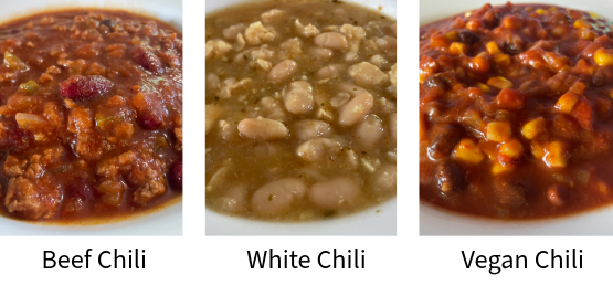 Close up views of three different kinds of chili.