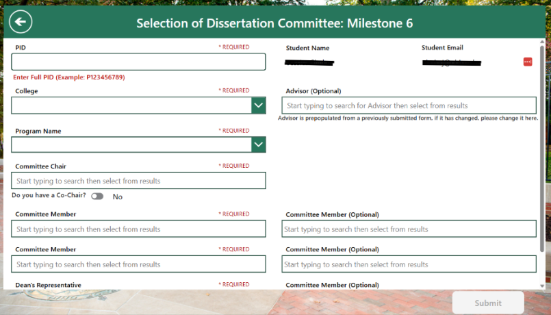 A screenshot of a form with multiple areas to fill in