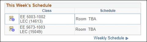 A screenshot of a class schedule
